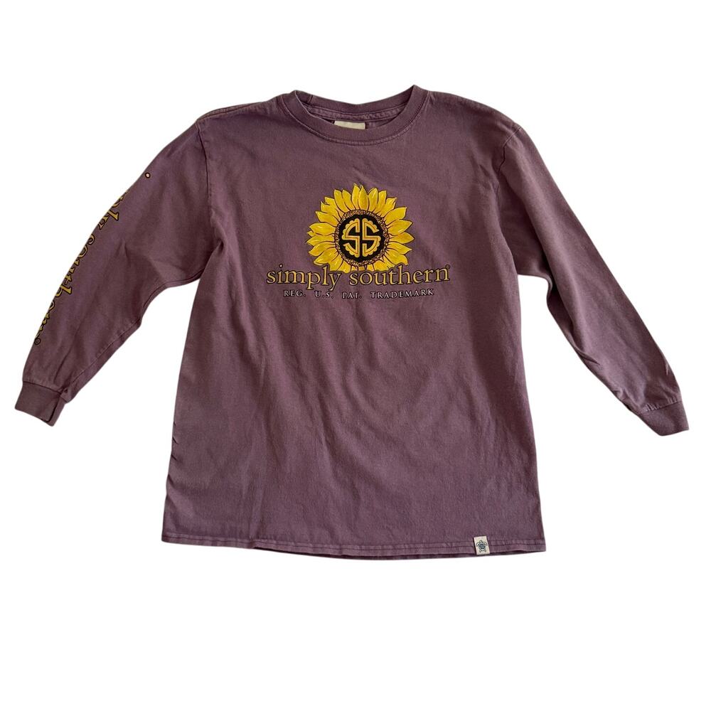 Simply Southern‎ Long Sleeve Girls Size Med Floral Sunflower Graphic T Shirt